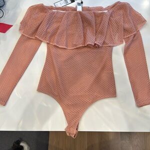 BCBG off the shoulder ruffled body suit